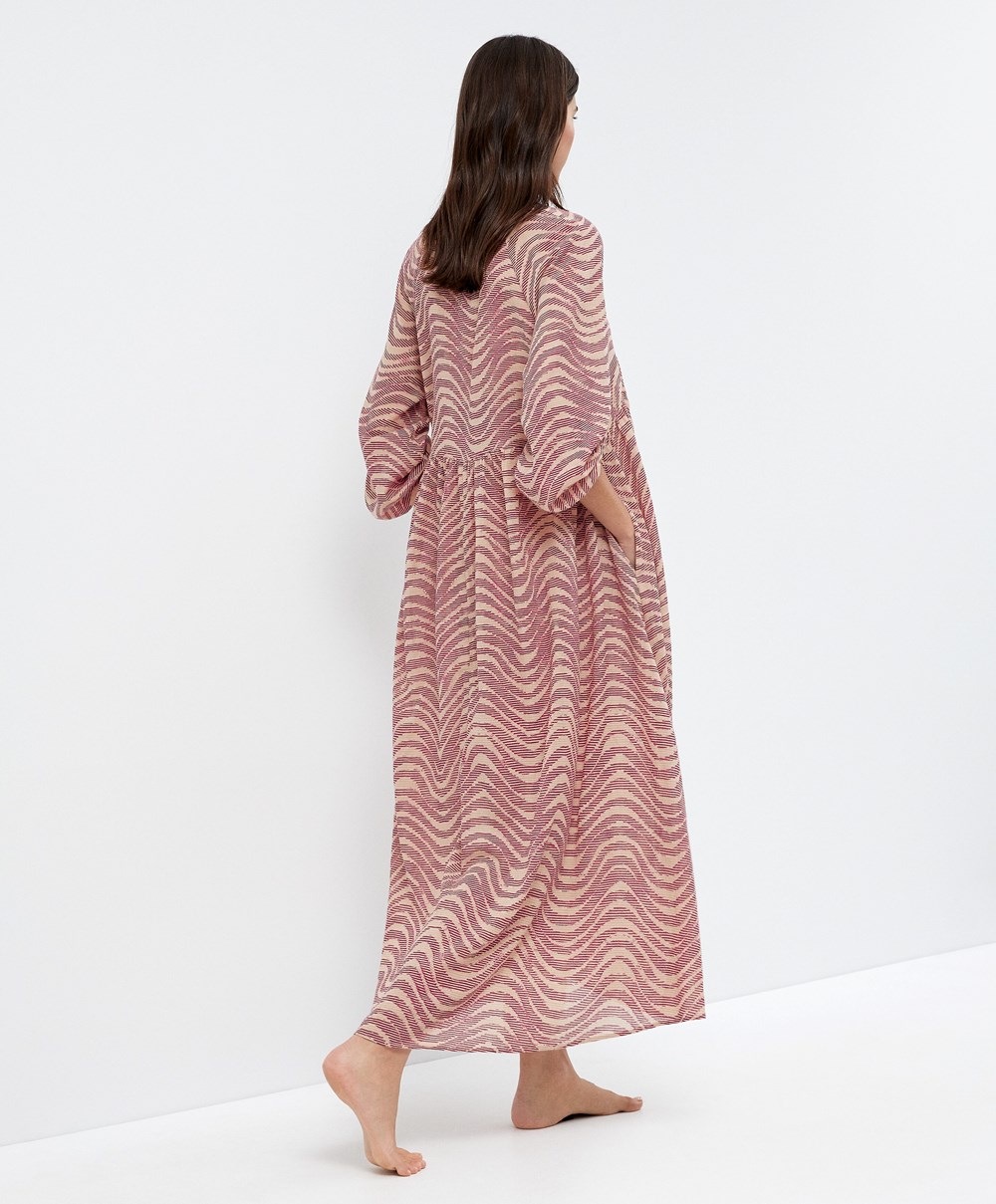 Oysho Printed 100% Bomull Tunic Kjoler Burgunder | FGWJ68957