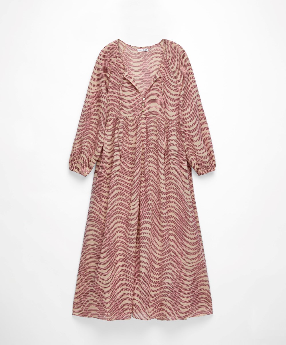 Oysho Printed 100% Bomull Tunic Kjoler Burgunder | FGWJ68957