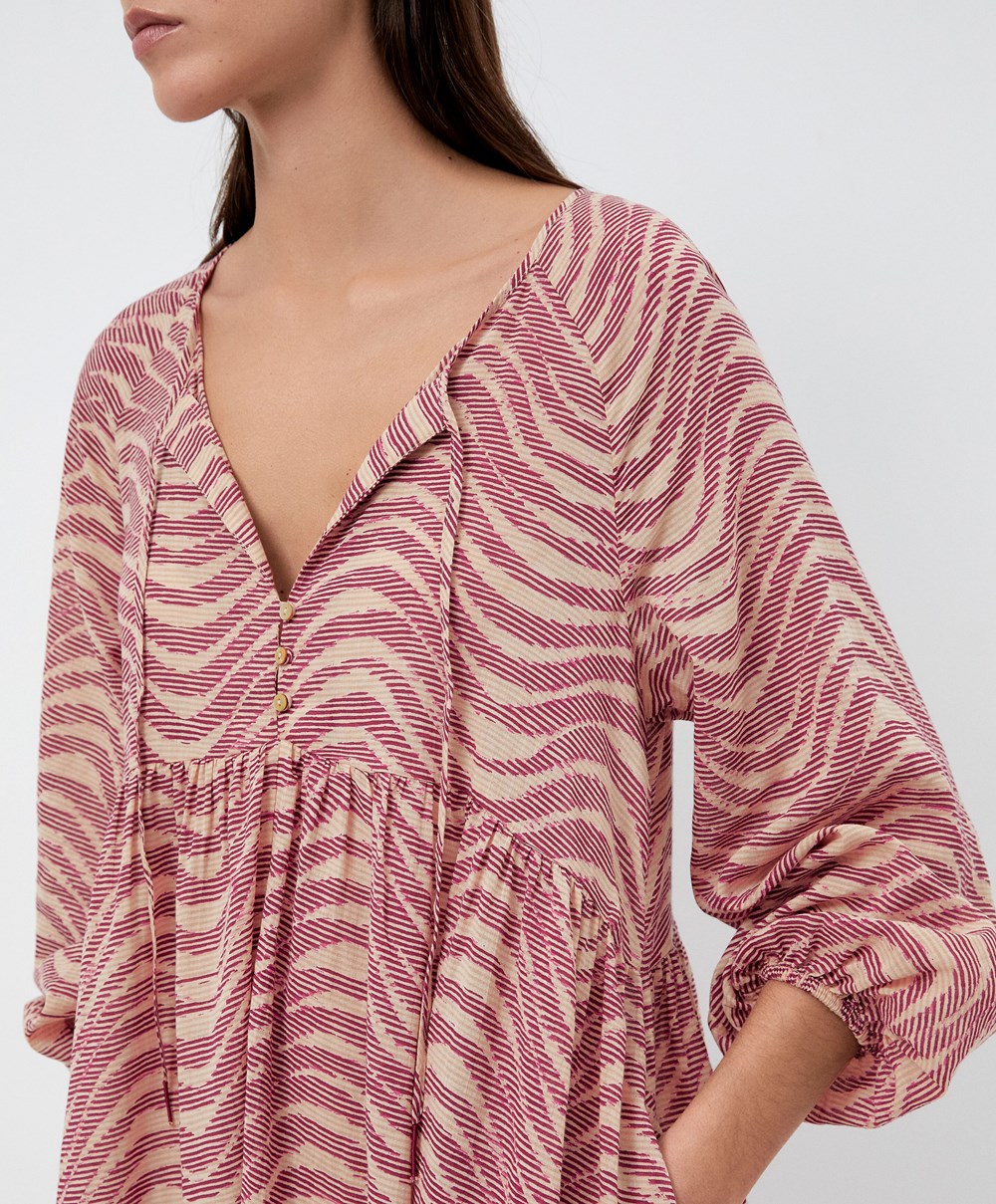 Oysho Printed 100% Bomull Tunic Kjoler Burgunder | WNEF46502