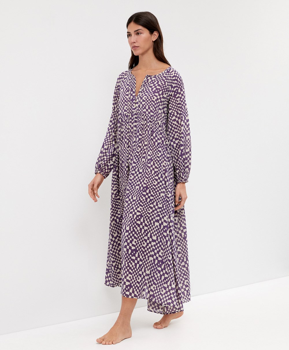 Oysho Printed 100% Bomull Tunic Kjoler Dyp Lilla | DKLV84361