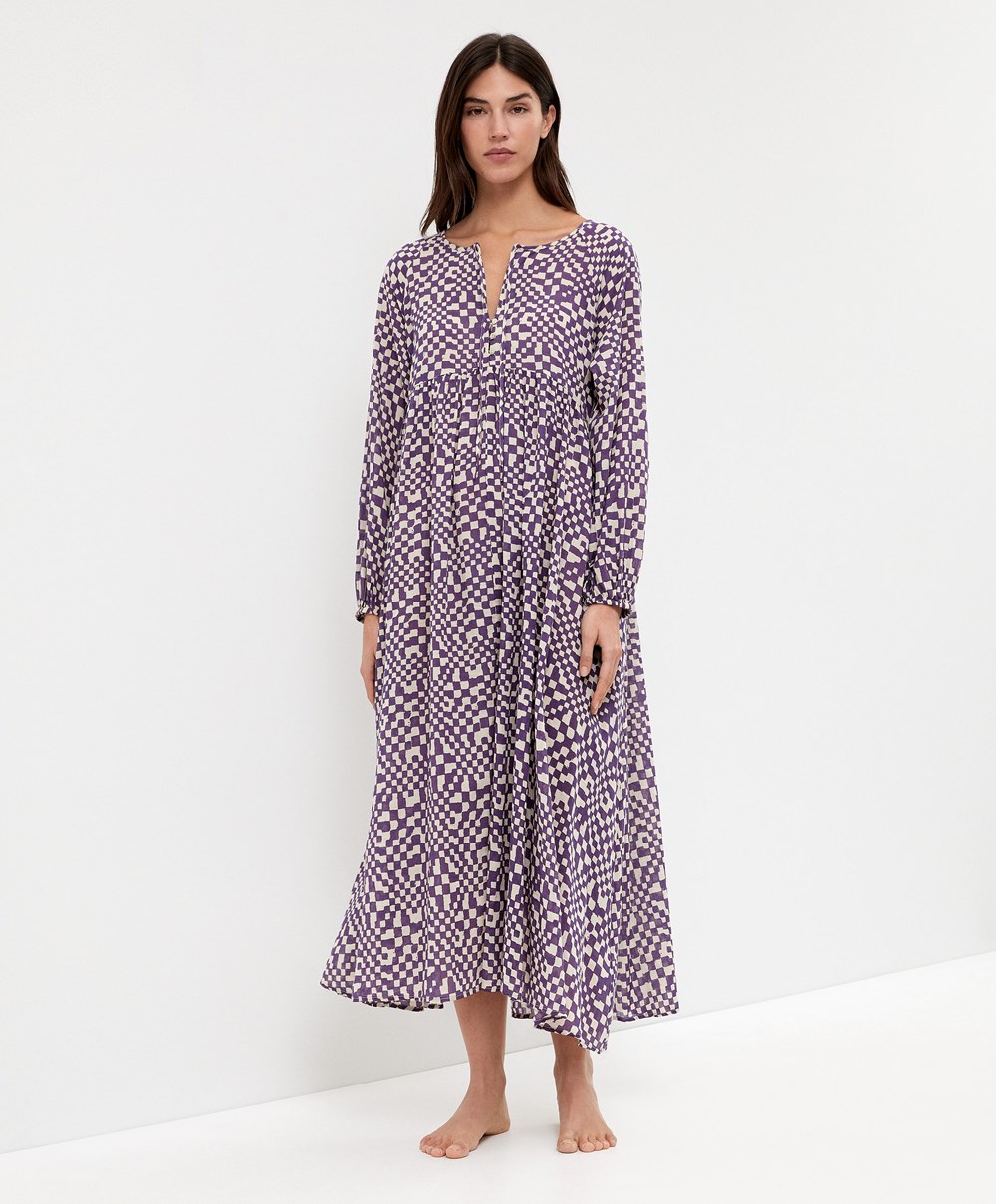 Oysho Printed 100% Bomull Tunic Kjoler Dyp Lilla | DKLV84361