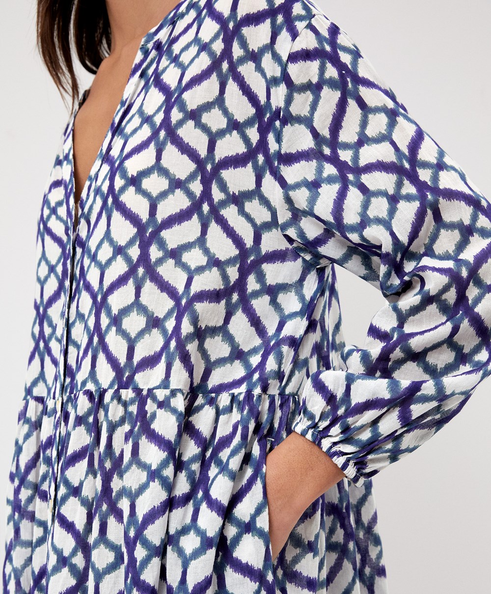 Oysho Printed 100% Bomull Tunic Kjoler Ecru | NCDK25480