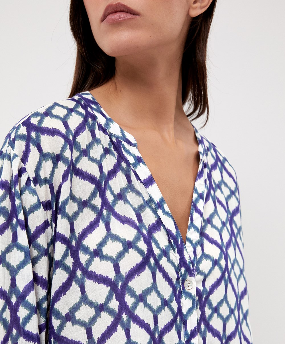 Oysho Printed 100% Bomull Tunic Kjoler Ecru | NCDK25480