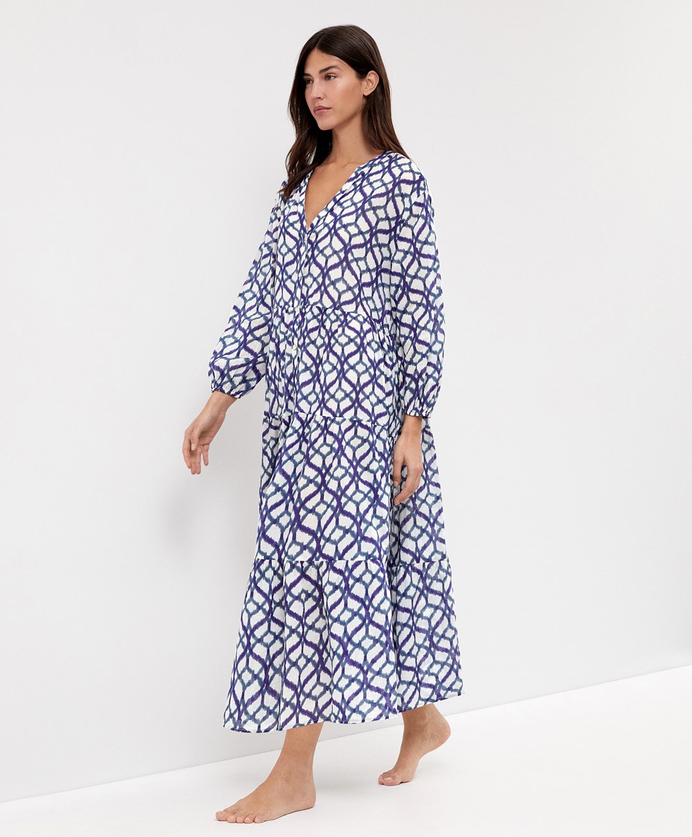 Oysho Printed 100% Bomull Tunic Kjoler Ecru | TVIU85631