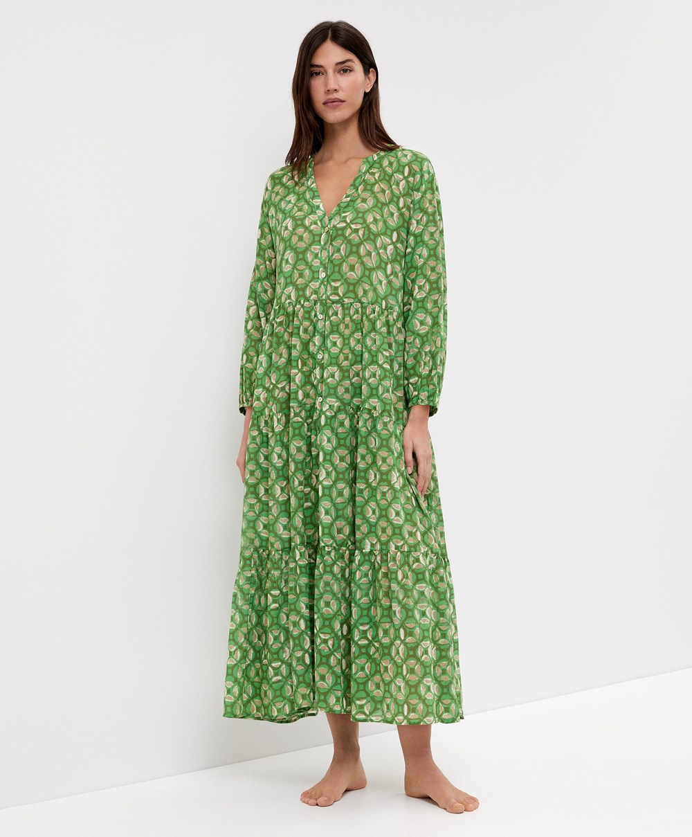 Oysho Printed 100% Bomull Tunic Kjoler Grønn | CZOM63154