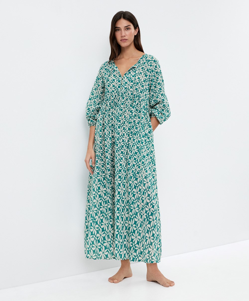 Oysho Printed 100% Bomull Tunic Kjoler Grønn | FWMK70134