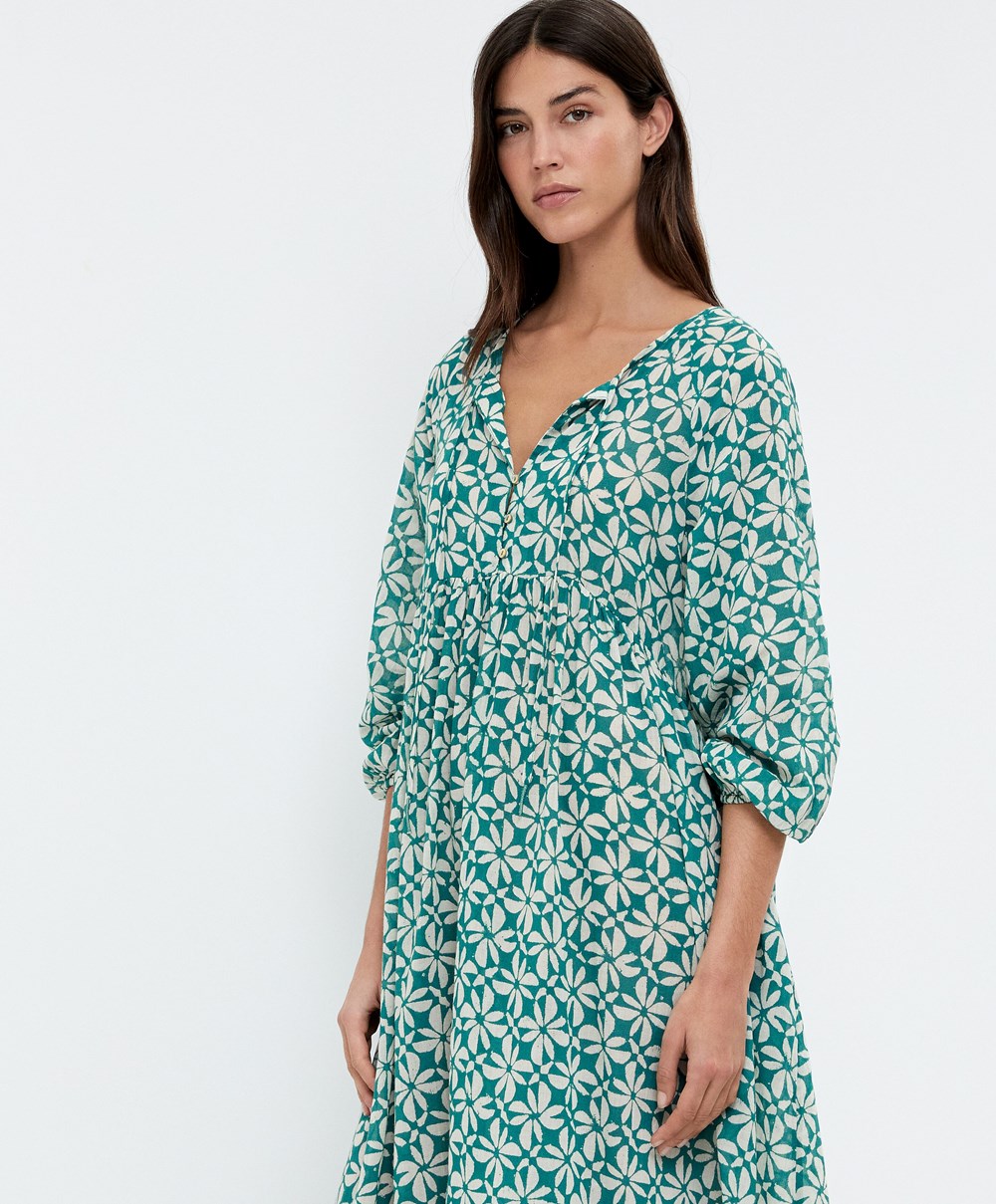 Oysho Printed 100% Bomull Tunic Kjoler Grønn | FWMK70134