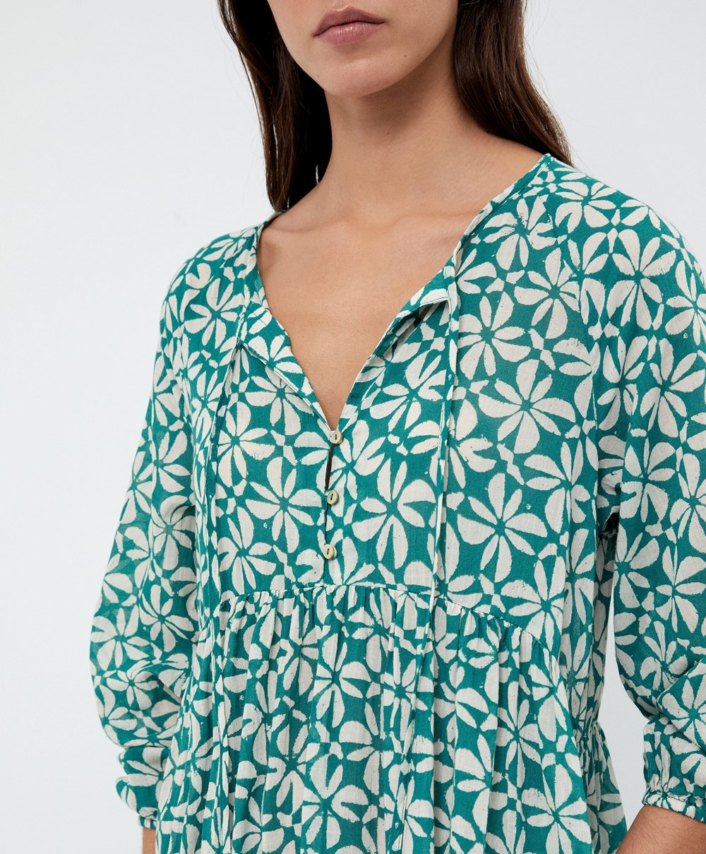 Oysho Printed 100% Bomull Tunic Kjoler Grønn | FWMK70134