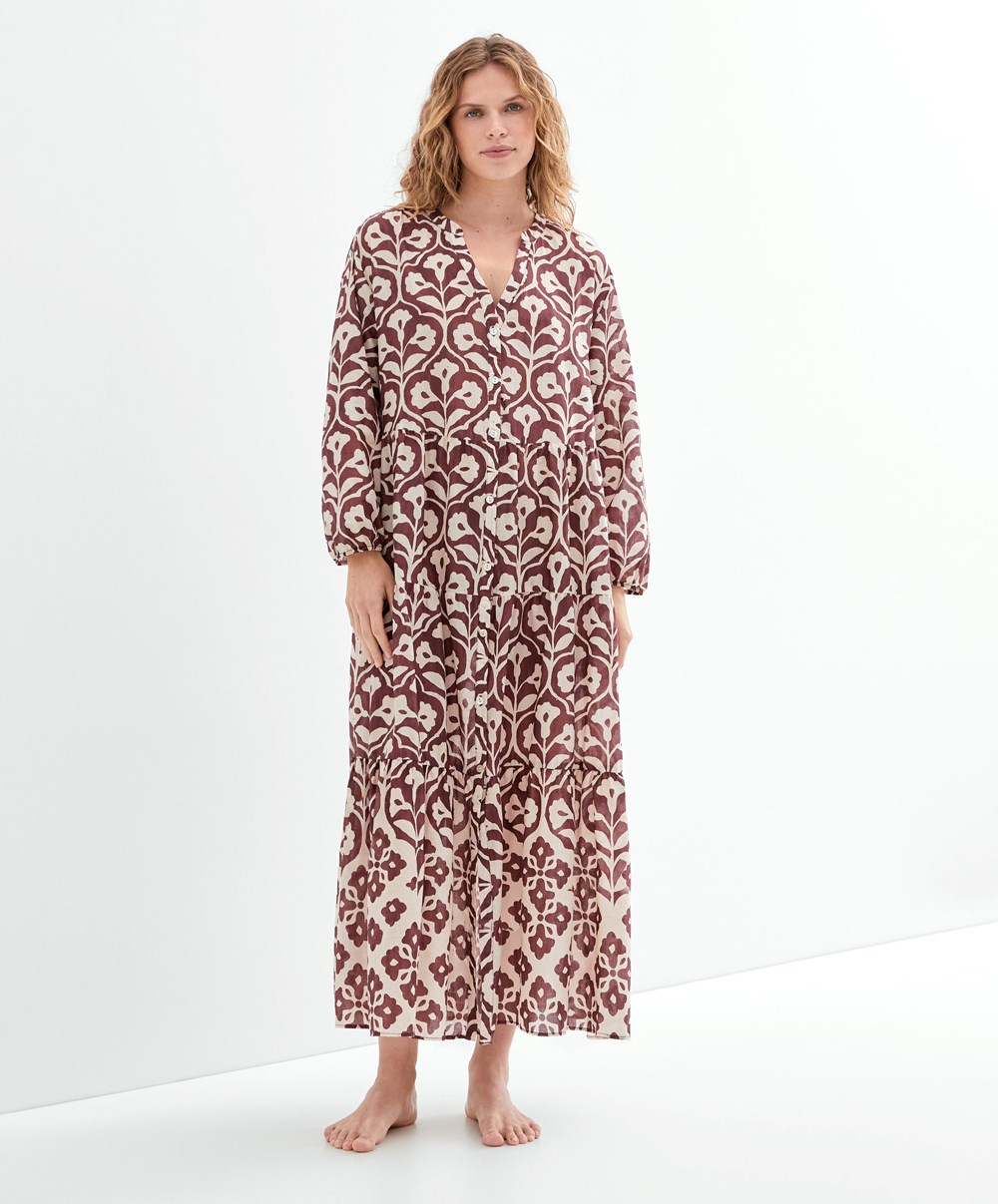 Oysho Printed 100% Bomull Tunic Kjoler Sjokolade | UGRE42109