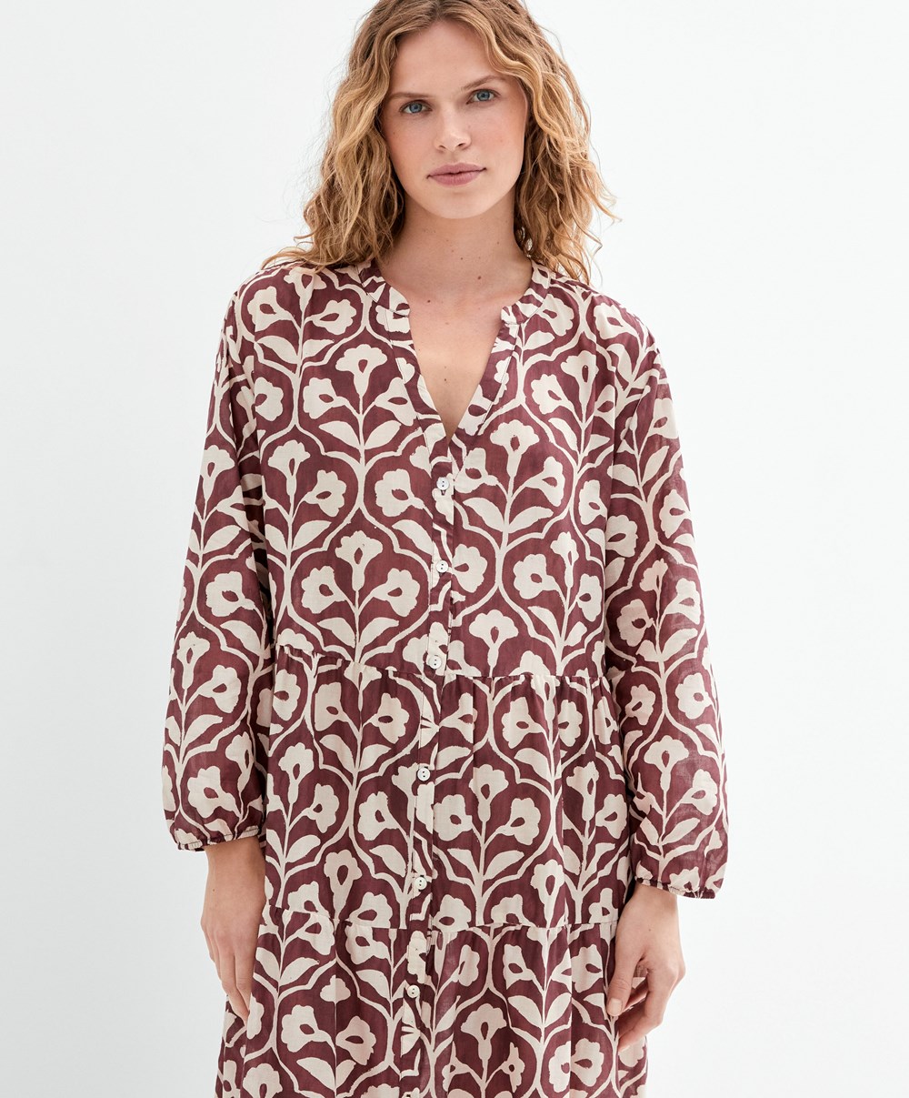 Oysho Printed 100% Bomull Tunic Kjoler Sjokolade | UGRE42109