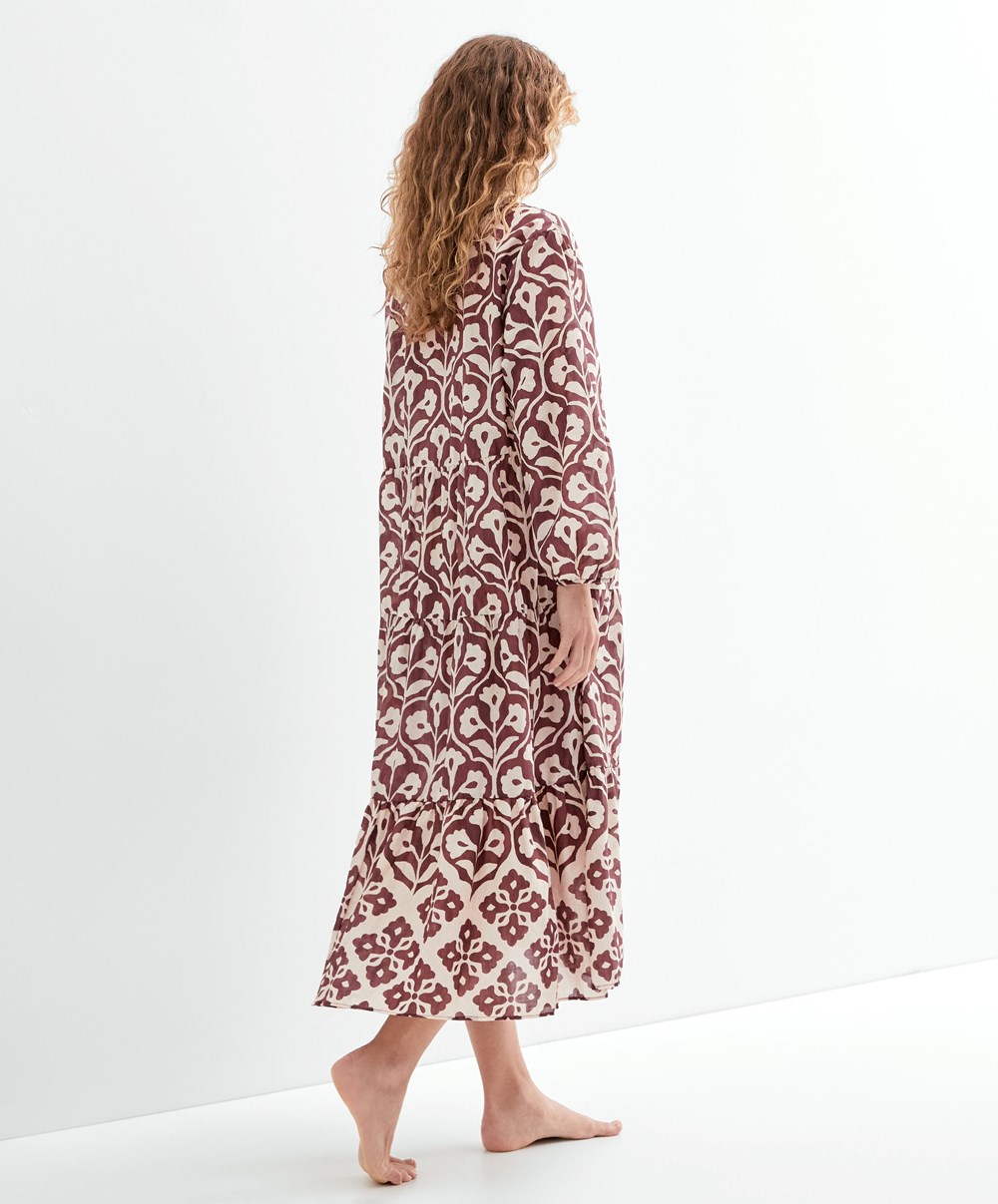 Oysho Printed 100% Bomull Tunic Kjoler Sjokolade | UGRE42109