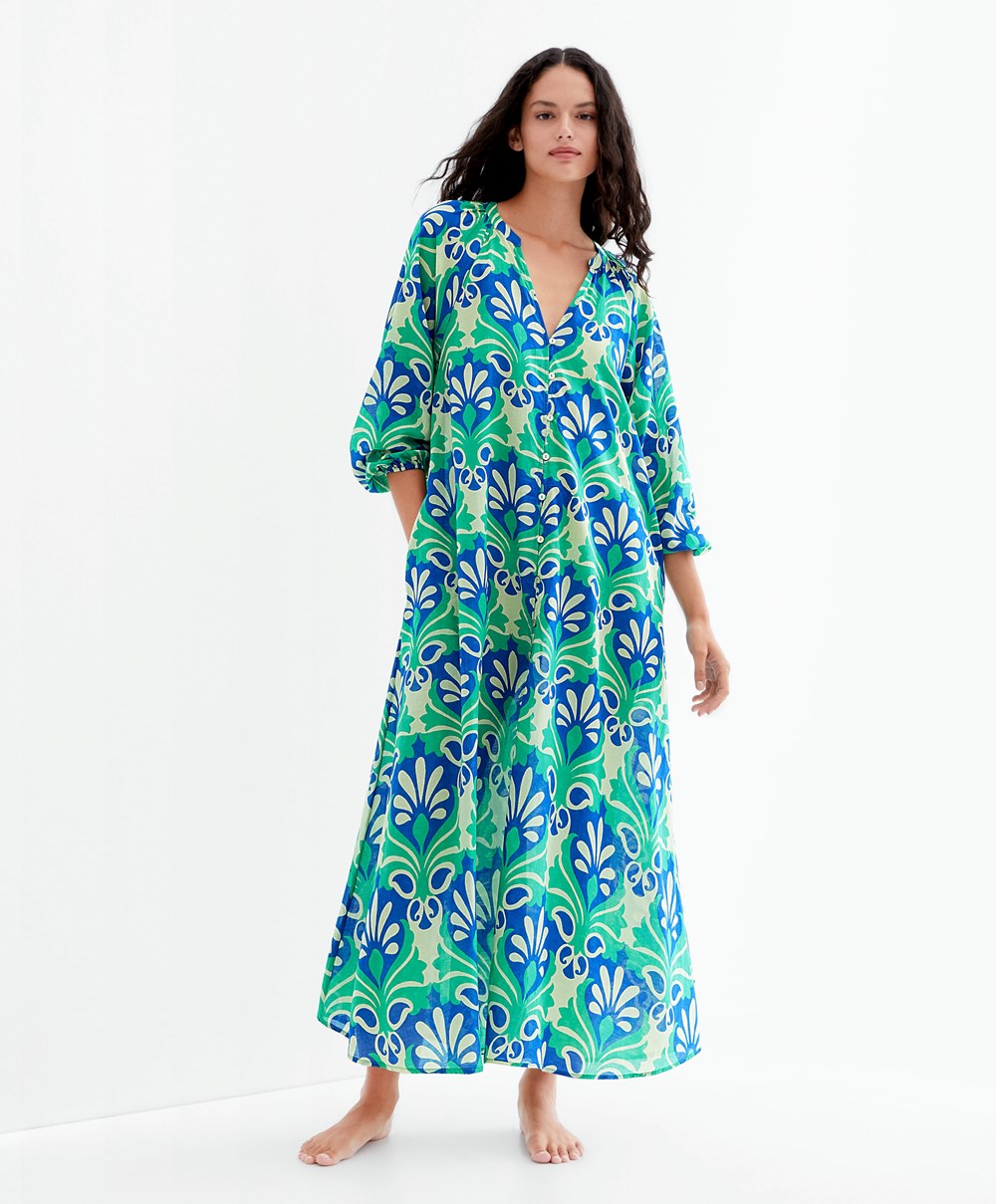 Oysho Printed Bomull Tunic Kjoler Grønn | OAXM03596