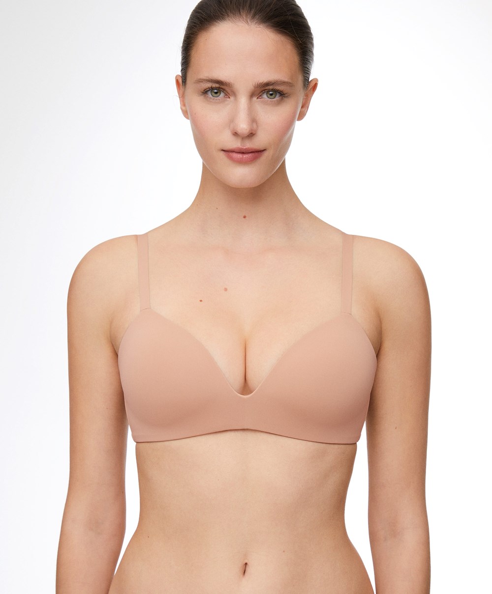 Oysho Push-up Polstret Triangle Polyamide Bra Beige | STDI34107