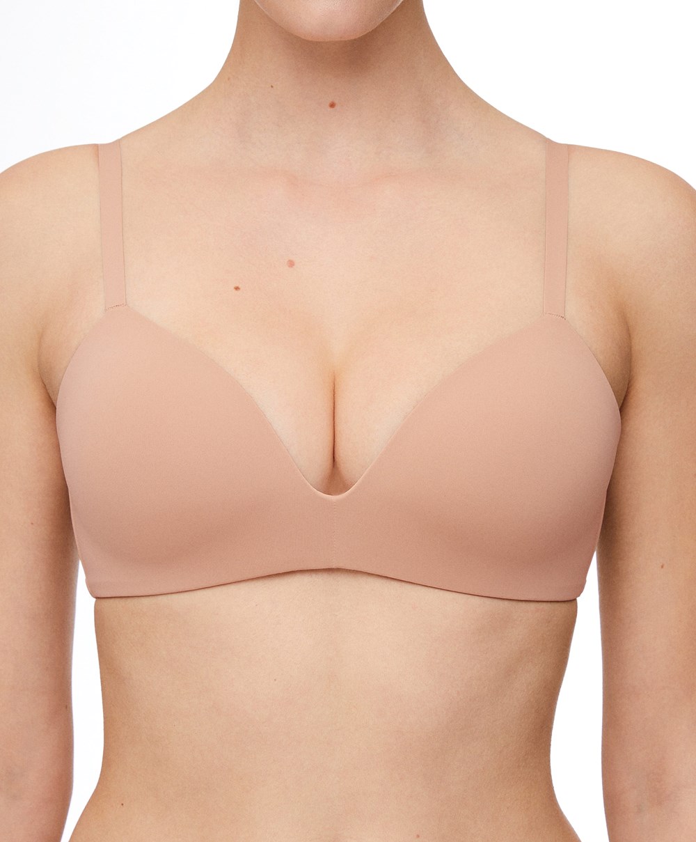 Oysho Push-up Polstret Triangle Polyamide Bra Beige | STDI34107