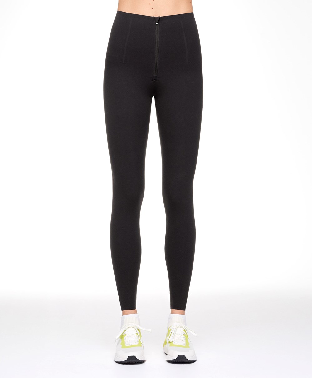 Oysho Raise Up Compressive Super-high-rise Ankle-length 65cm Leggings With Zip Svarte | IQZX36594