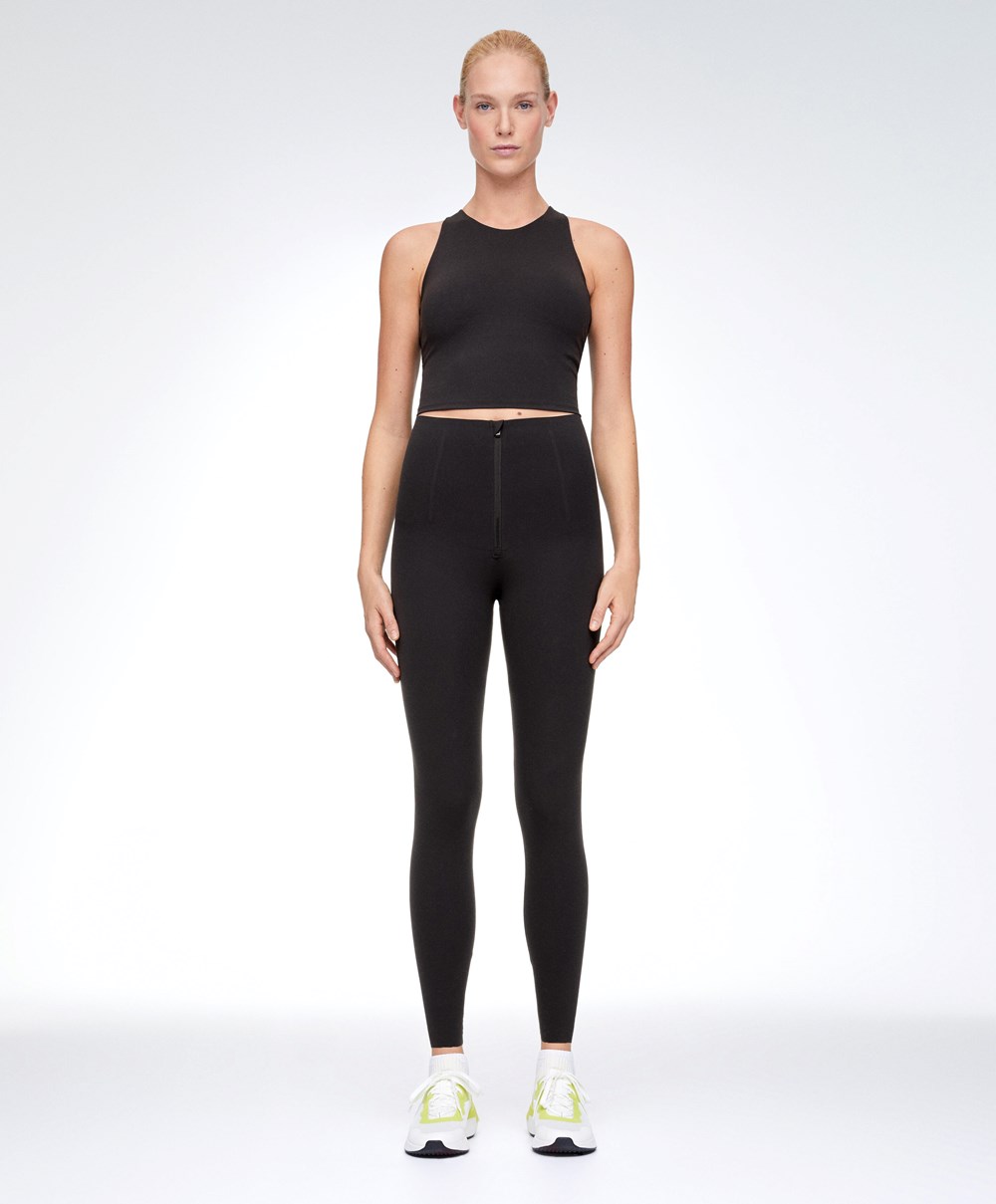 Oysho Raise Up Compressive Super-high-rise Ankle-length 65cm Leggings With Zip Svarte | IQZX36594