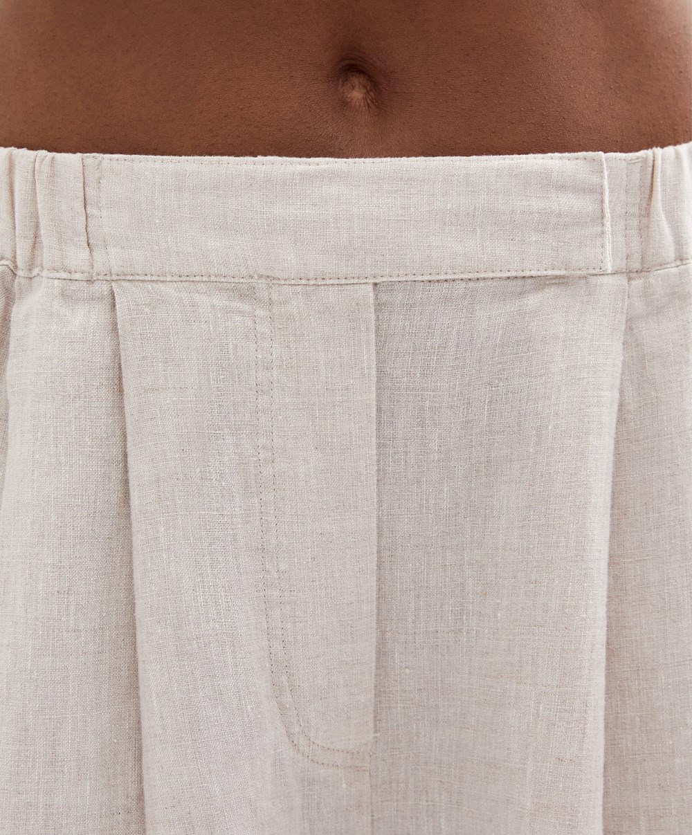 Oysho Relaxed-fit 100% Linen Trousers Sand Melange | IAPF16845