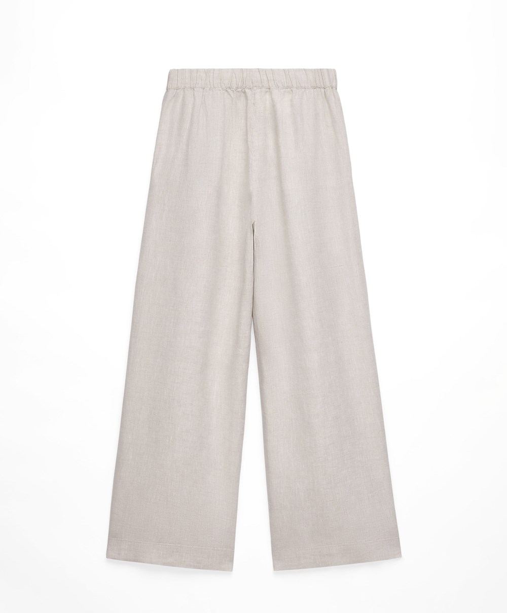 Oysho Relaxed-fit 100% Linen Trousers Sand Melange | IAPF16845