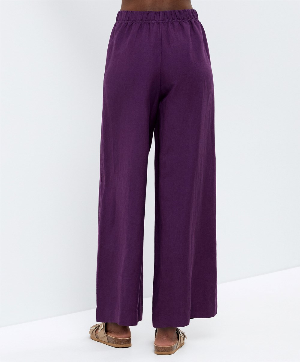 Oysho Rett Cut Linen Trousers Plum | QBIK39582