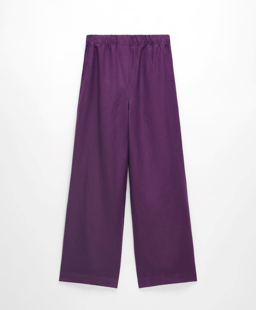 Oysho Rett Cut Linen Trousers Plum | QBIK39582