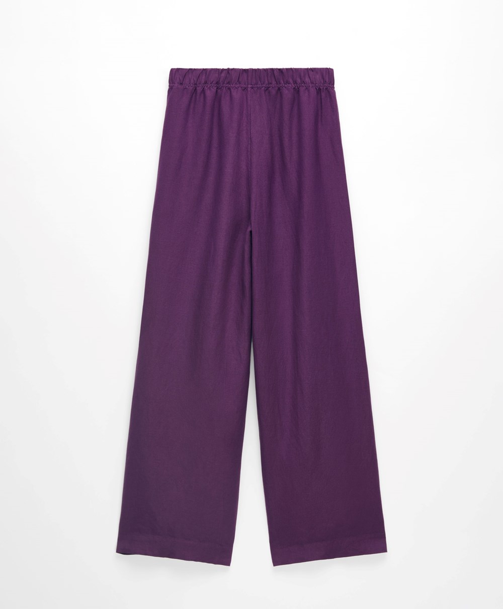 Oysho Rett Cut Linen Trousers Plum | QBIK39582