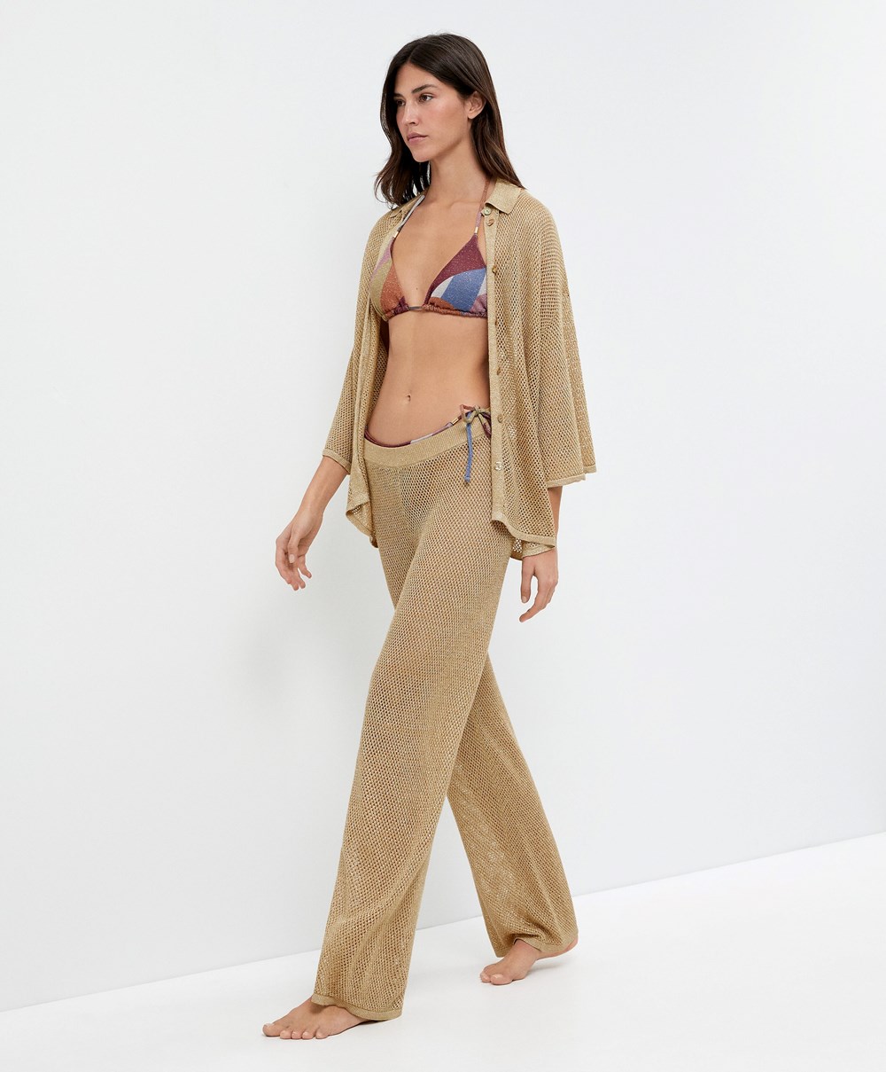 Oysho Rett Fit Knit Trousers Gull | AHFS79146