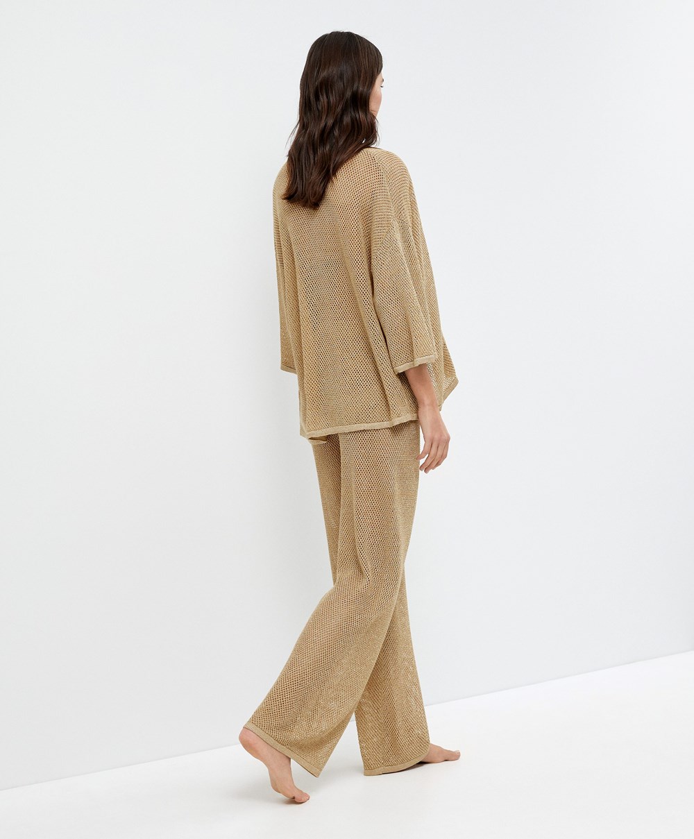 Oysho Rett Fit Knit Trousers Gull | AHFS79146