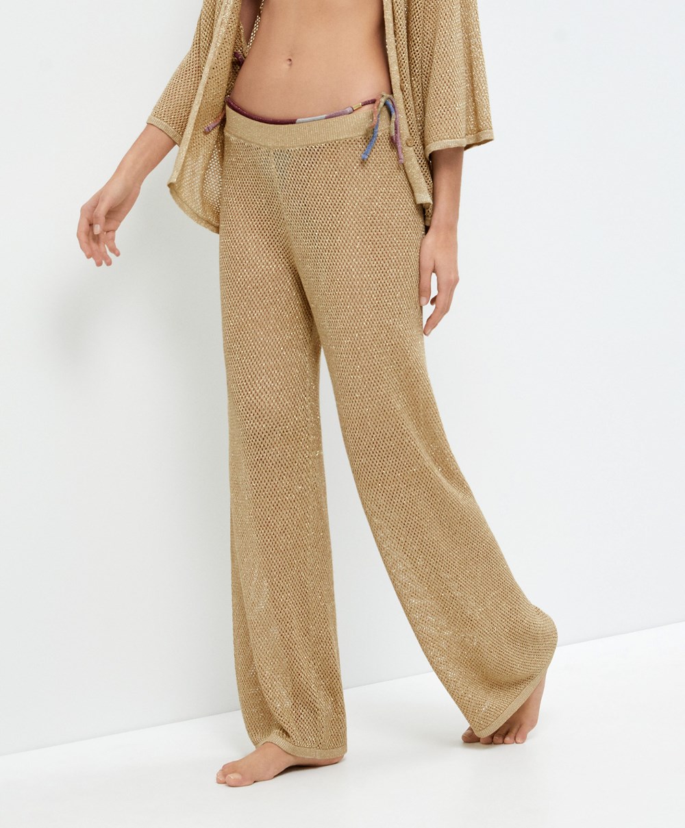 Oysho Rett Fit Knit Trousers Gull | AHFS79146