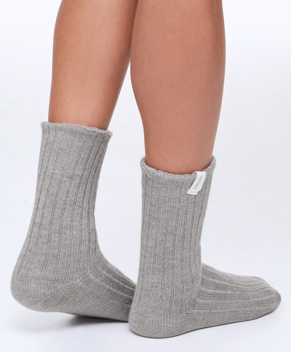 Oysho Rib Classic Socks Grå | XQSH38509