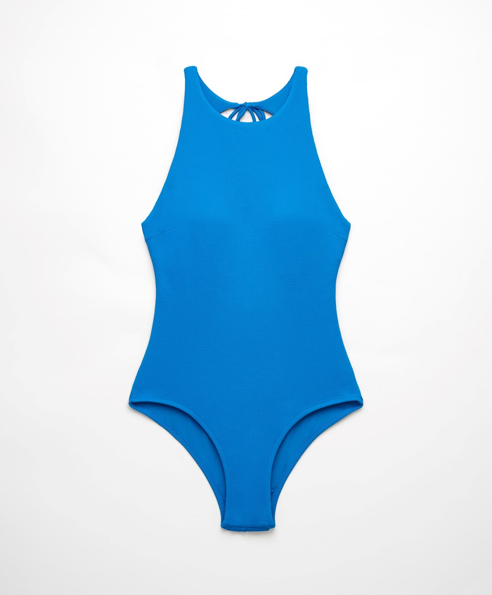 Oysho Rib Halter Swimsuit Dyp Blå | OHVM49528