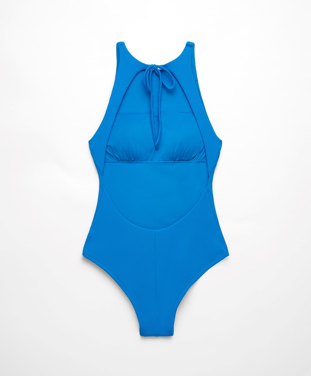 Oysho Rib Halter Swimsuit Dyp Blå | OHVM49528