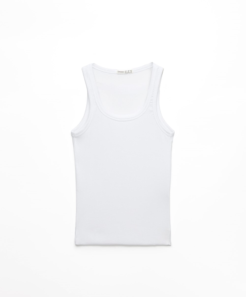 Oysho Ribbet Vest Top Pale Ecru | CIMR63450