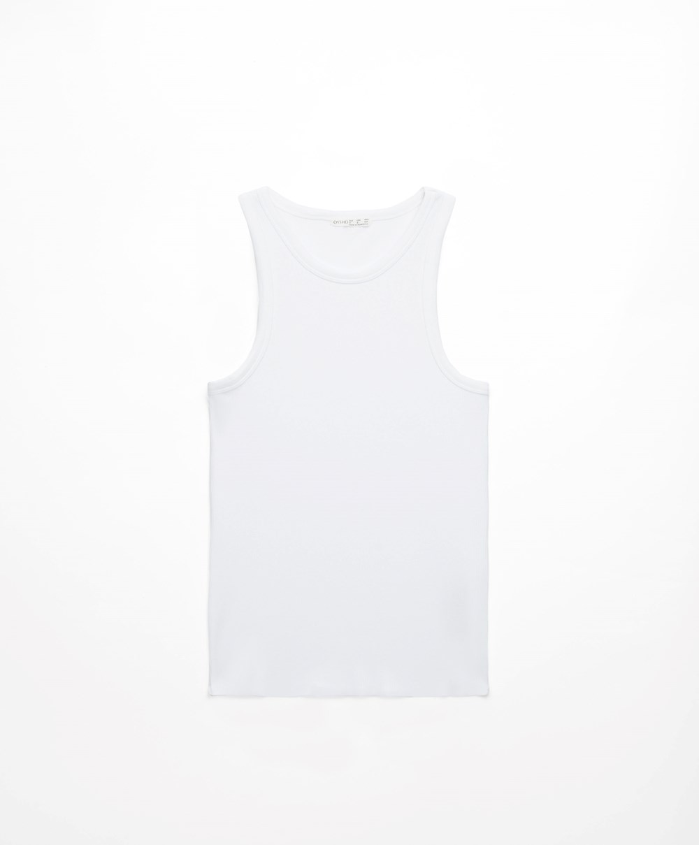 Oysho Ribbet Vest Top Pale Ecru | DVGI43912