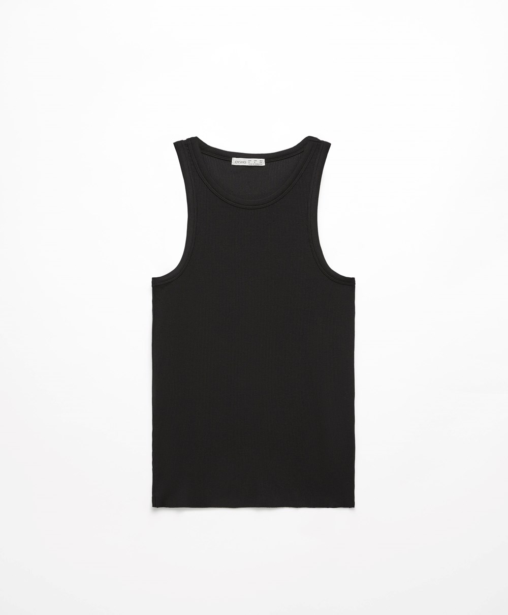 Oysho Ribbet Vest Top Svarte | RNSI56084