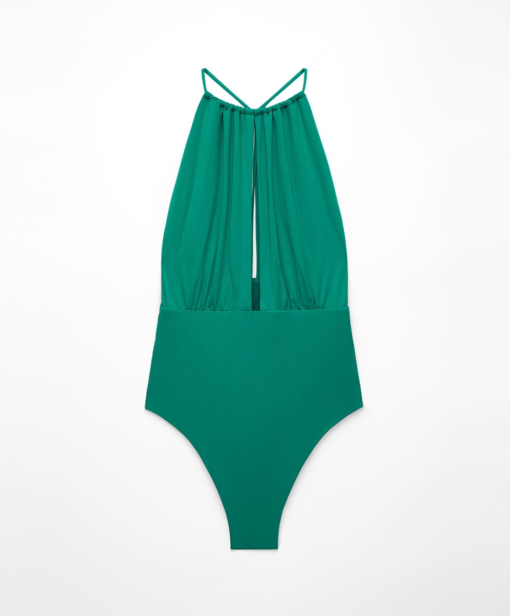 Oysho Ruched Halter Swimsuit Grønn | OHZJ62719