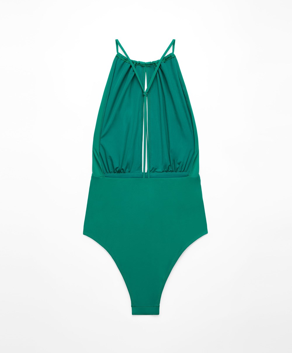 Oysho Ruched Halter Swimsuit Grønn | OHZJ62719