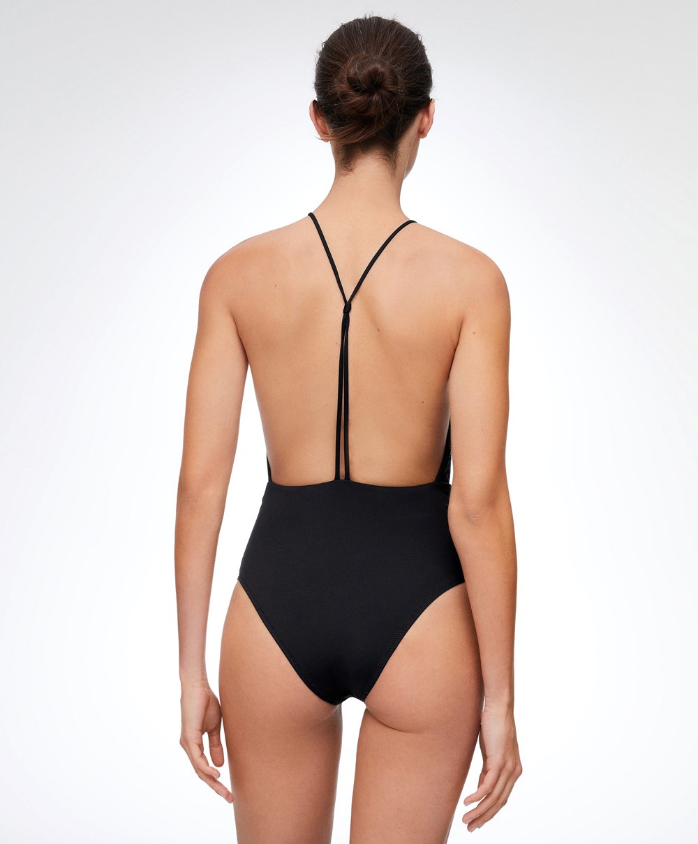 Oysho Ruched Halter Swimsuit Svarte | JTLP42389