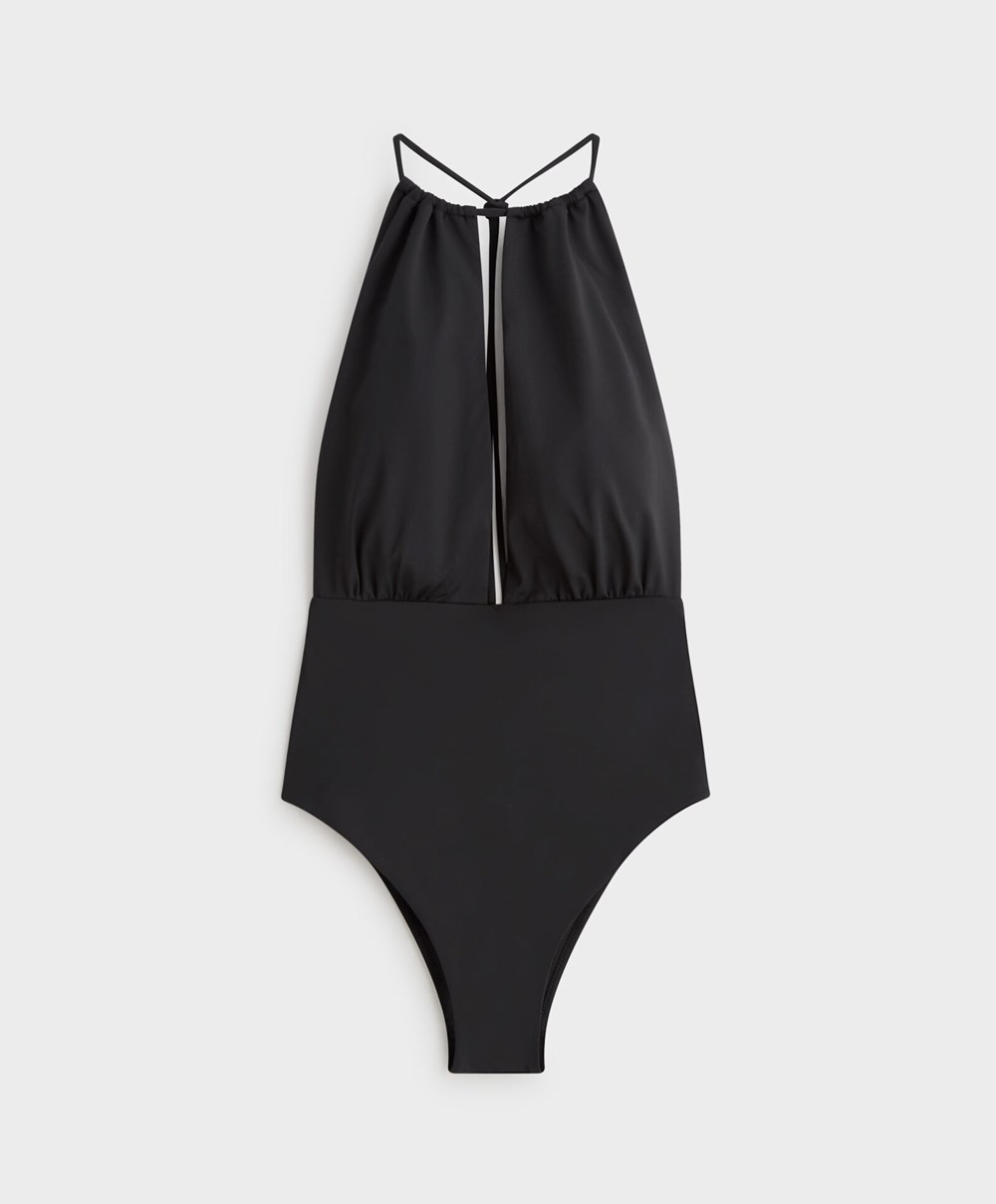 Oysho Ruched Halter Swimsuit Svarte | UTCB75039