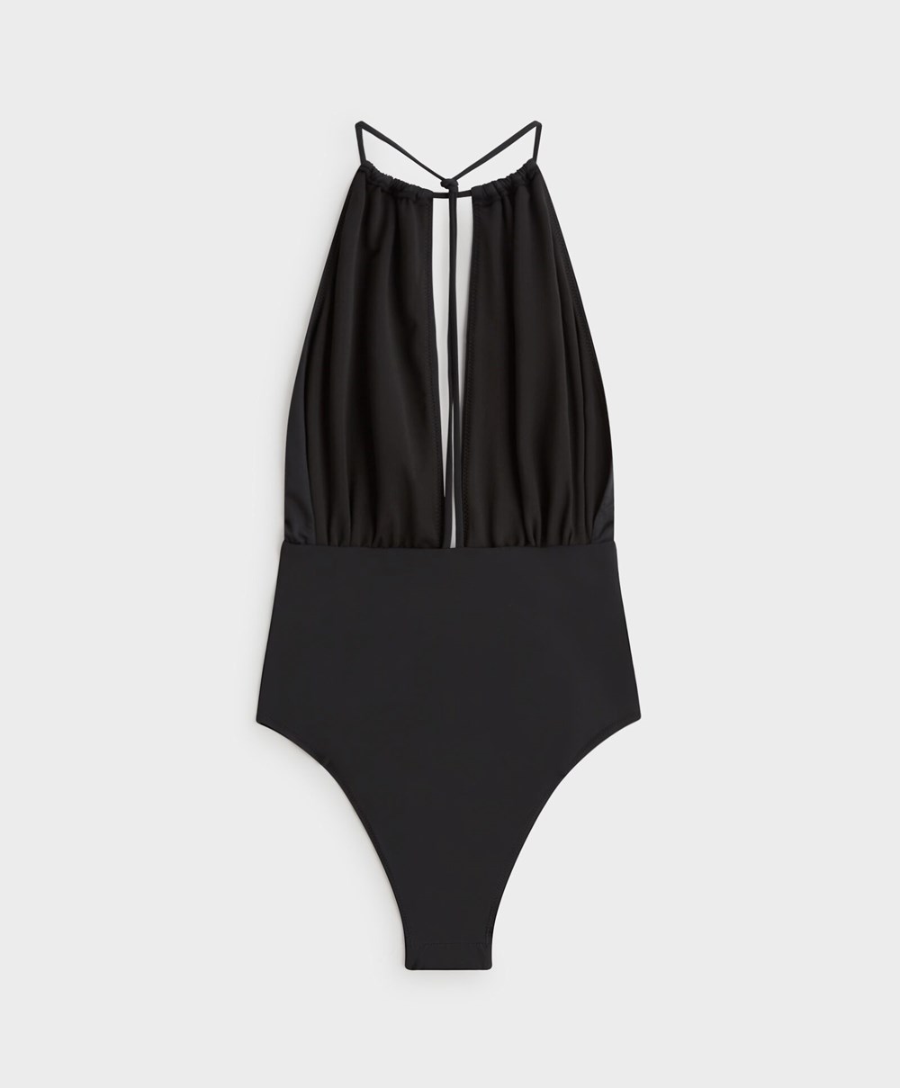 Oysho Ruched Halter Swimsuit Svarte | UTCB75039