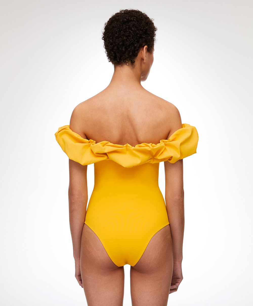 Oysho Ruffle Bandeau Swimsuit Mid-yellow | YMLX62941