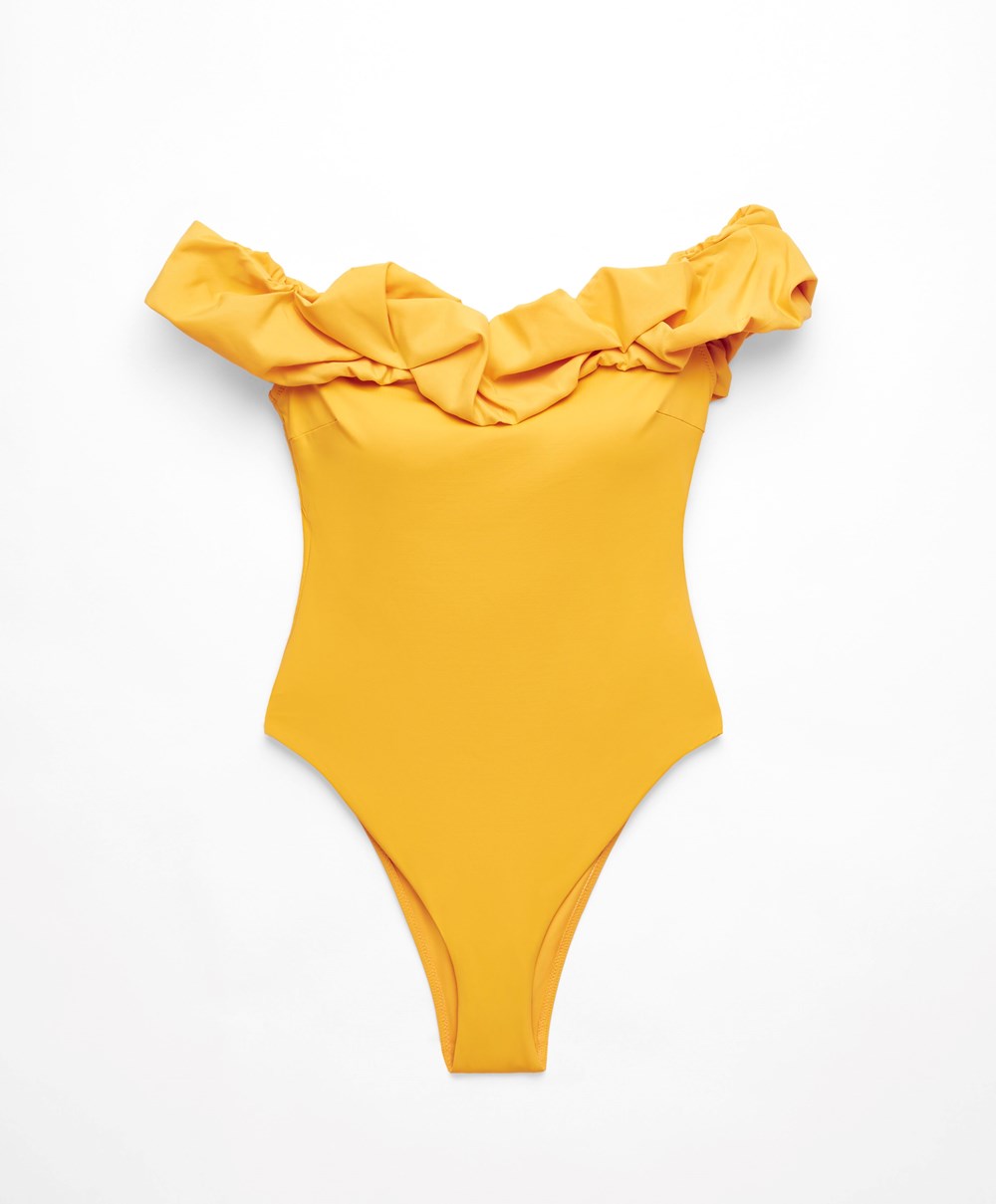 Oysho Ruffle Bandeau Swimsuit Mid-yellow | YMLX62941