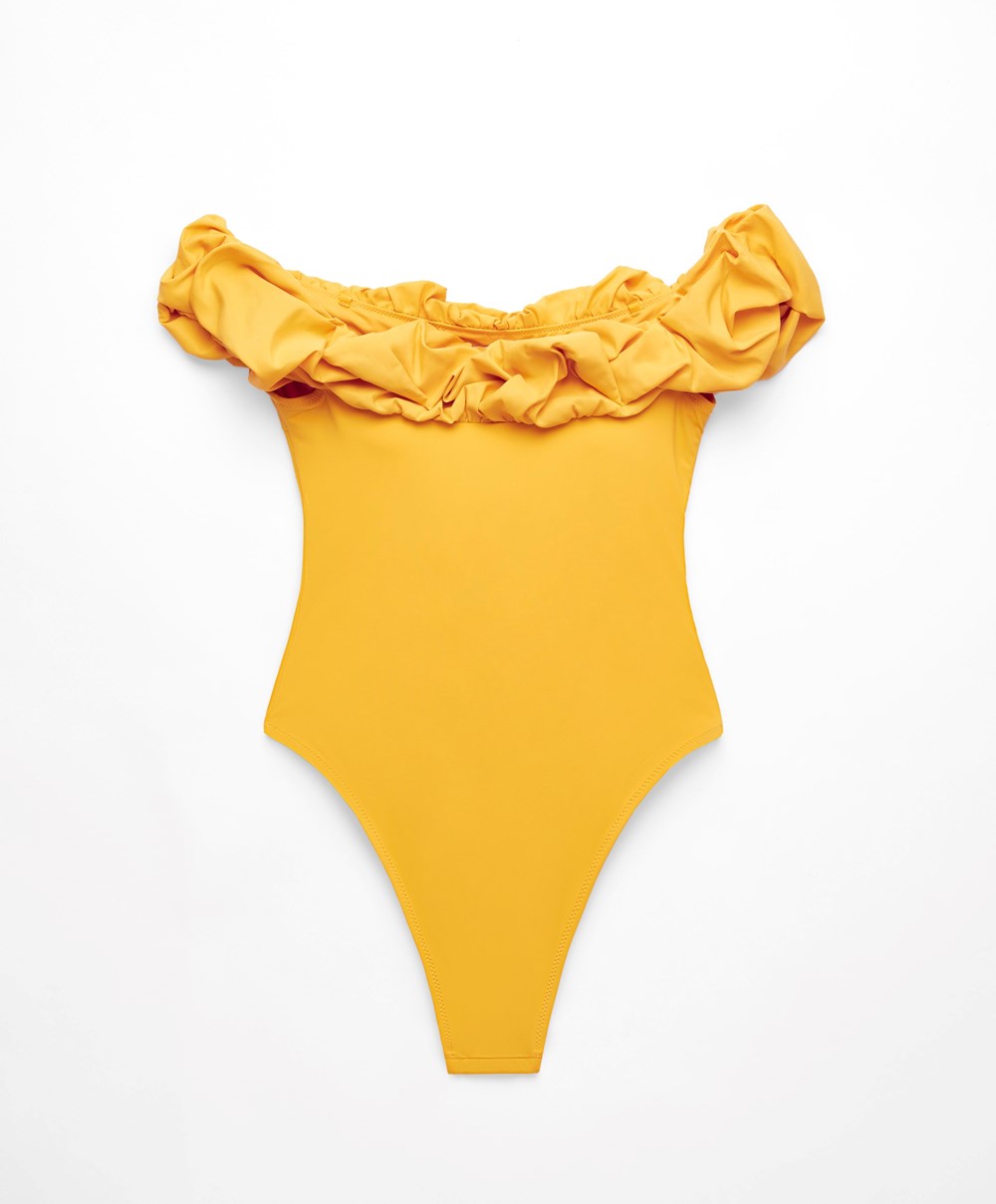 Oysho Ruffle Bandeau Swimsuit Mid-yellow | YMLX62941