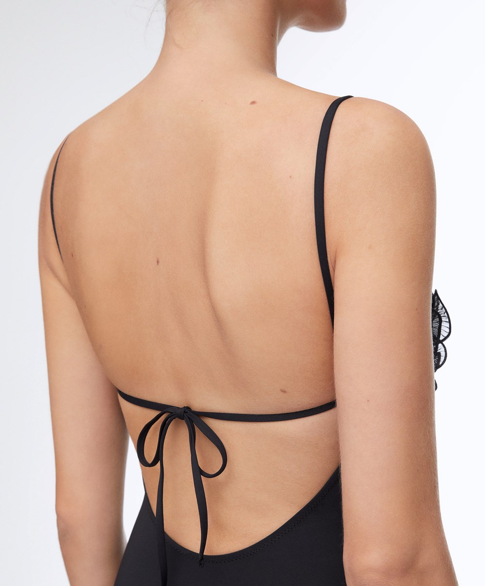 Oysho Ruffled Bandeau Swimsuit Svarte | COUT57801