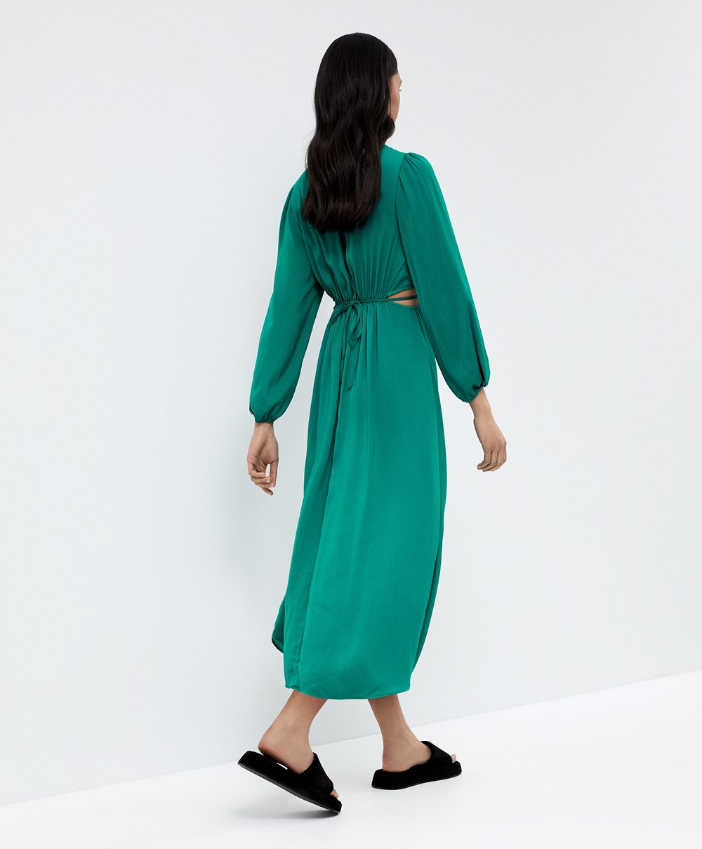 Oysho Satin Cut-out Long-sleeved Midi Kjoler Grønn | CJNS17836