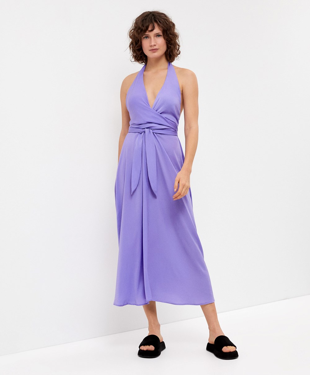 Oysho Satin Halterneck Long Kjoler Lilac | NKGM73098