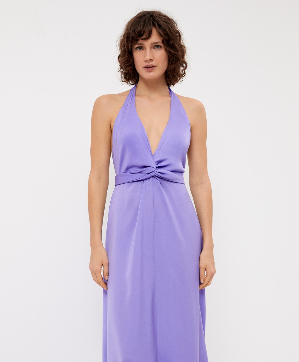 Oysho Satin Halterneck Long Kjoler Lilac | NKGM73098