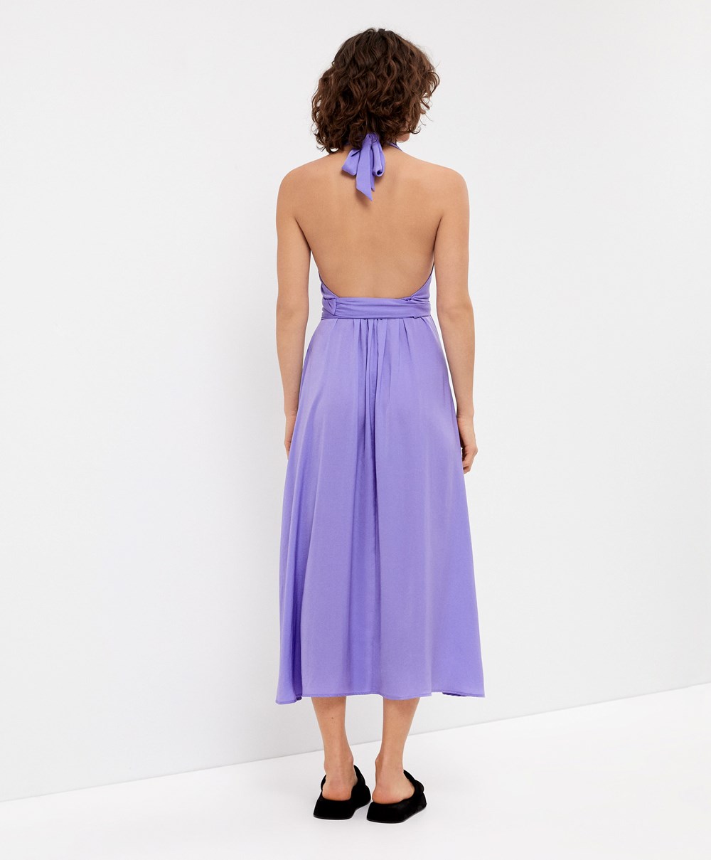 Oysho Satin Halterneck Long Kjoler Lilac | NKGM73098