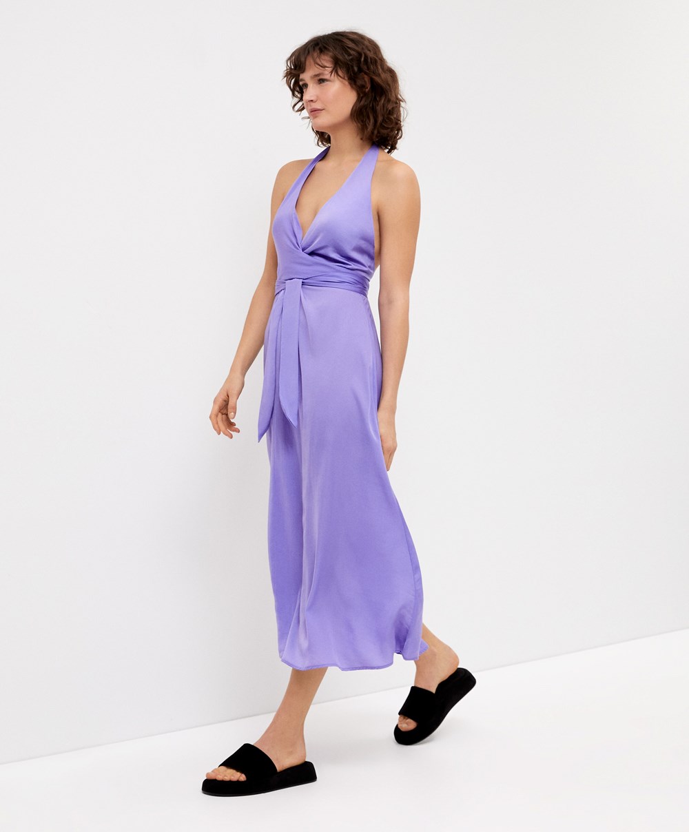 Oysho Satin Halterneck Long Kjoler Lilac | NKGM73098