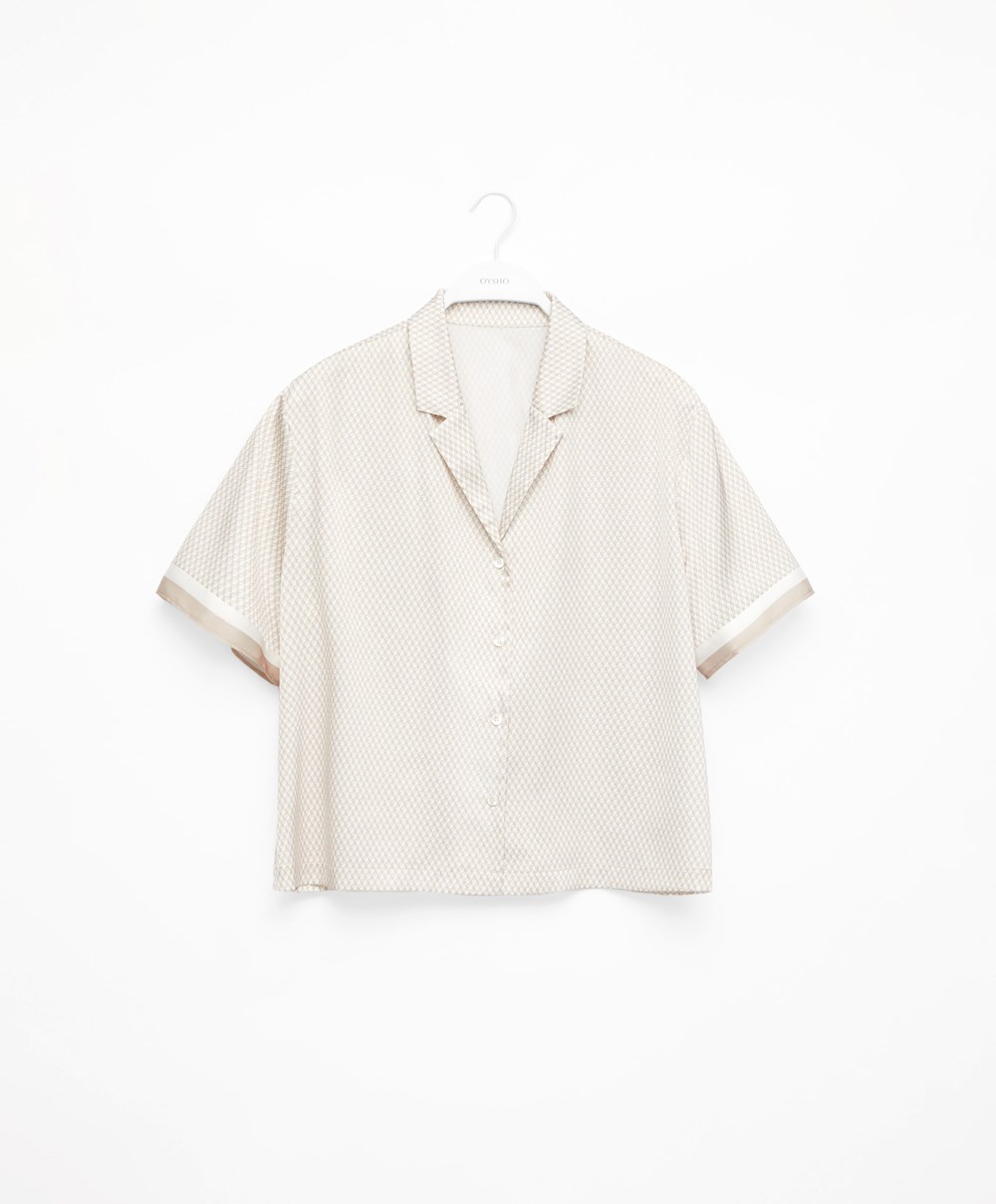 Oysho Satin Kort-sleeved Shirt Barley | KQOW15290