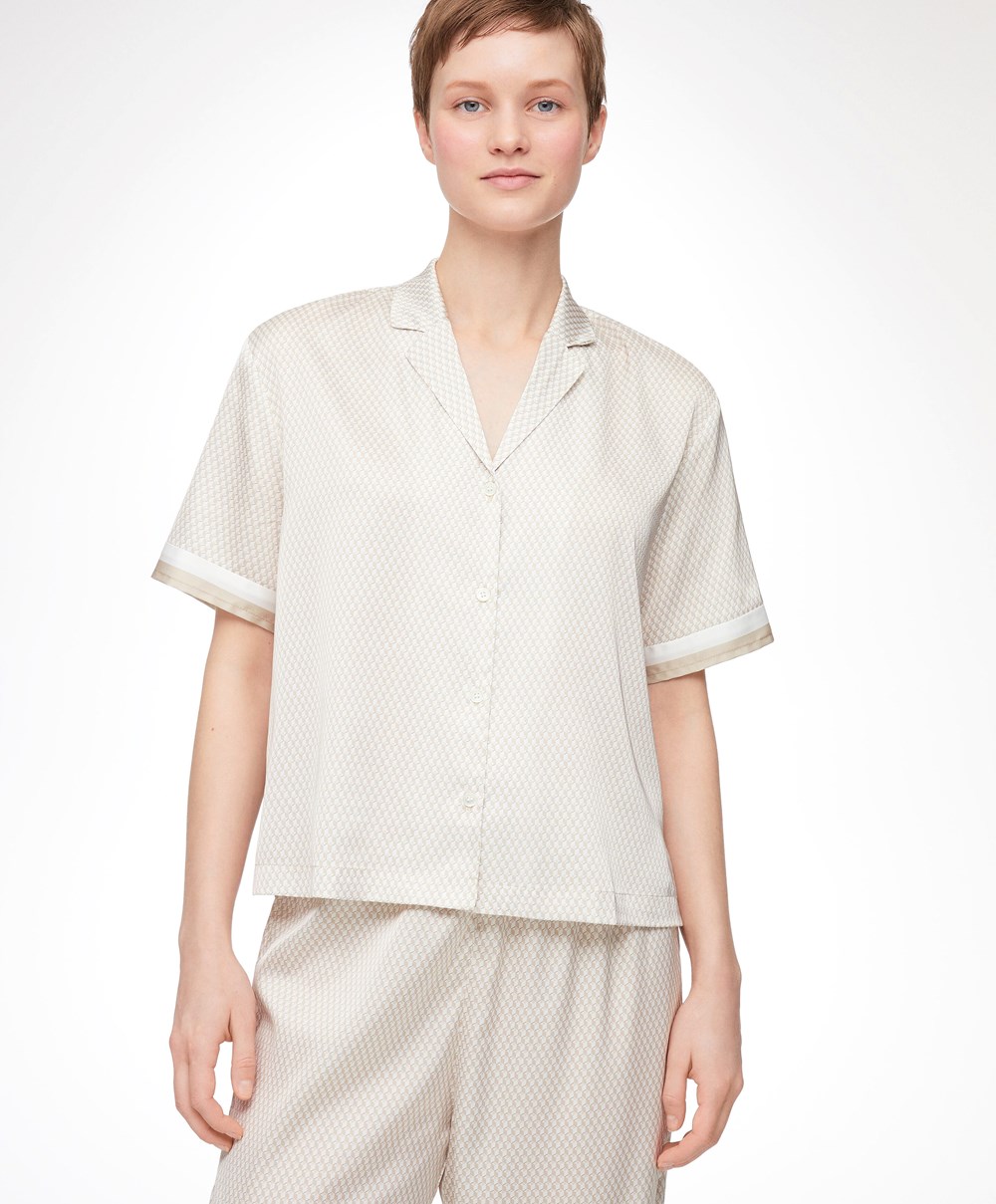 Oysho Satin Kort-sleeved Shirt Barley | KQOW15290